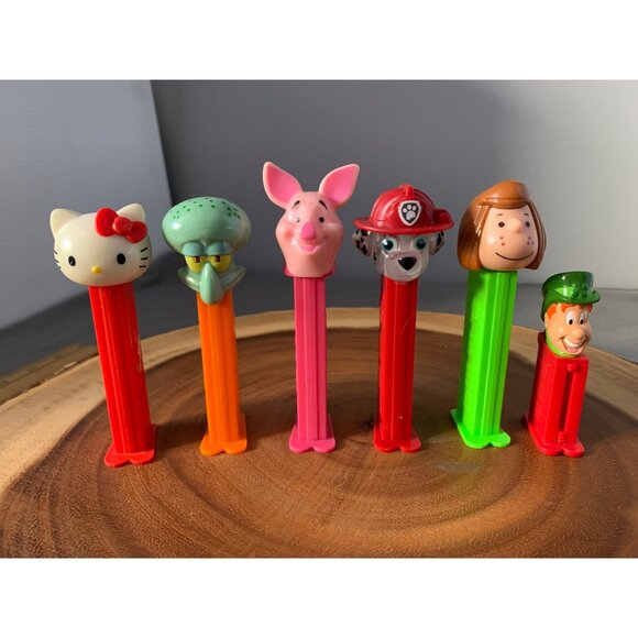 Set of 6 PEZ Candy Dispensers Featuring Hello Kitty Spongebob Piglet Paw Patrol - Picture 1 of 7